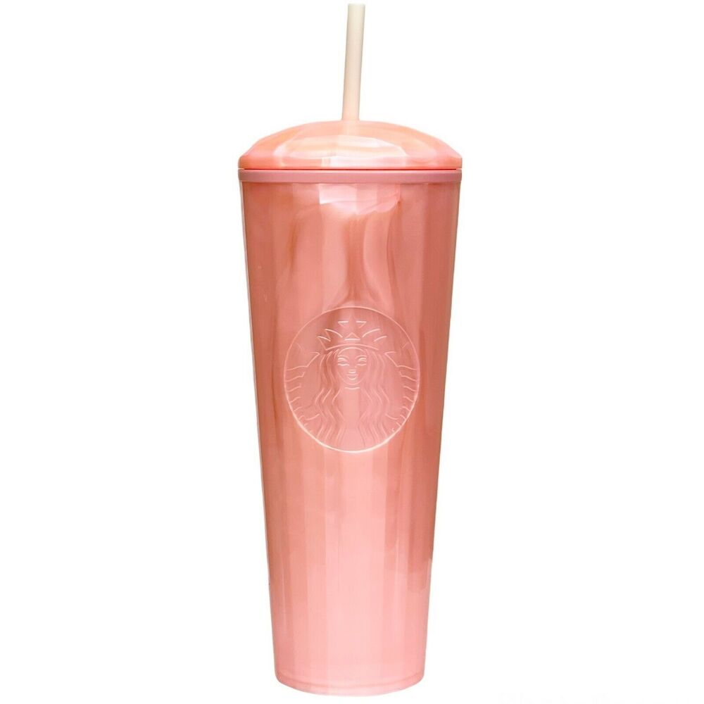 NEW-Starbucks Summer 2021 Pink Marble Pearl Tumbler Kaleidoscope 24oz